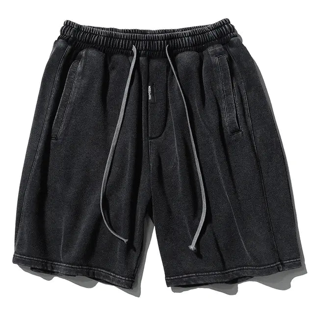 Men's Black Distressed Retro Streetwear Shorts