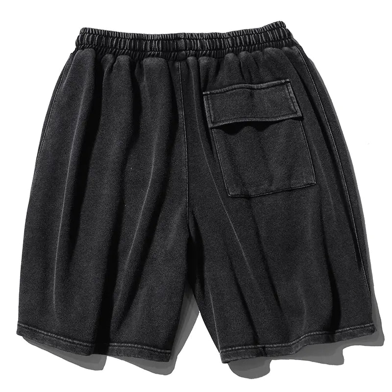 Men's Black Distressed Retro Streetwear Shorts