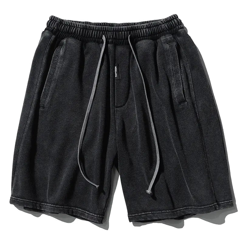 Men's Black Distressed Retro Streetwear Shorts